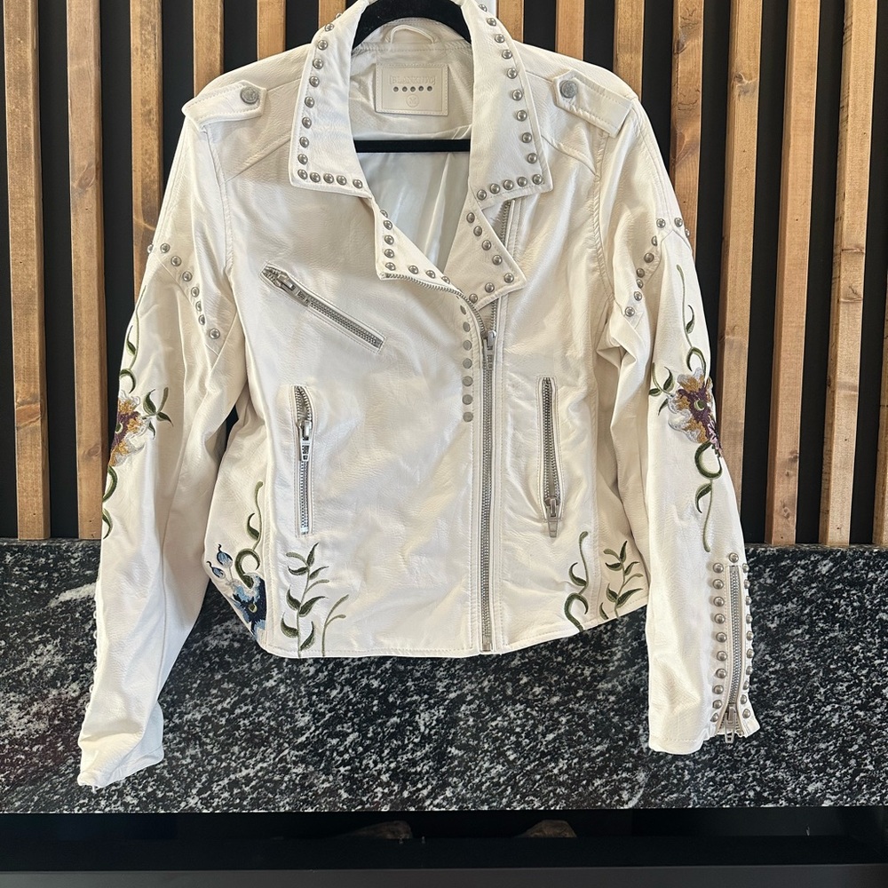 Blank NYC White Embroidered Studded Leather Jacket